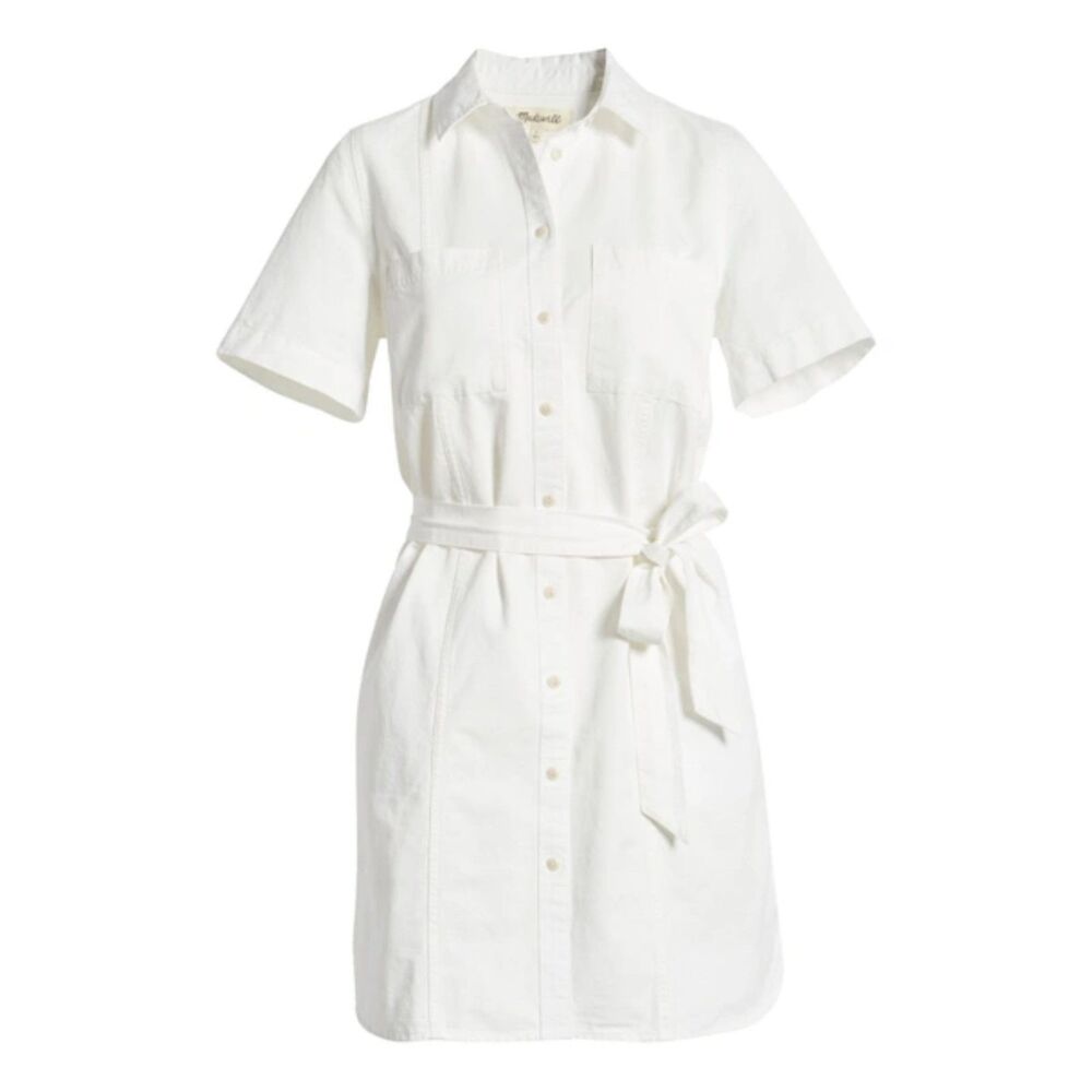 MADEWELL Courier Seamed Denim Tie Waist Denim Shirtdress, Sz M